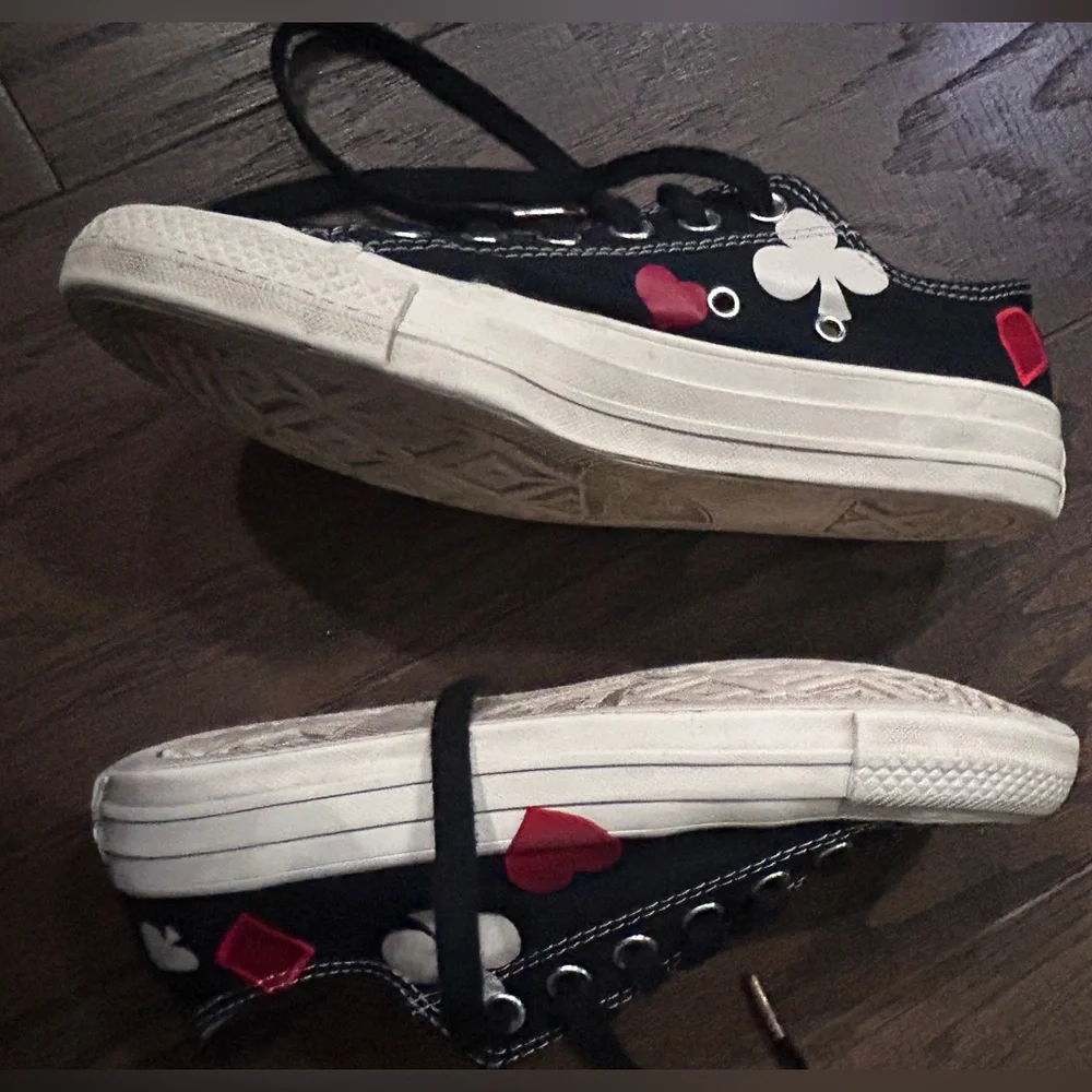 Converse Black Canvas Sneakers with Red and White Card Suits